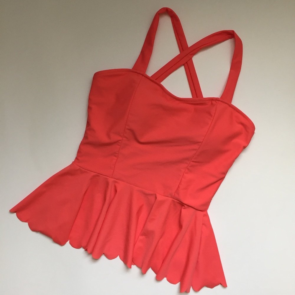 Coral Peplum Tankini Swim Top